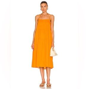 $298 ENZA COSTA Papaya Cool Cotton Strappy Tiered Midi Dress, Size 2 (MEDIUM)